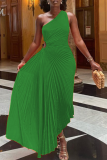 Green Fashion Solid Hollowed Out One Shoulder Cake Skirt Dresses