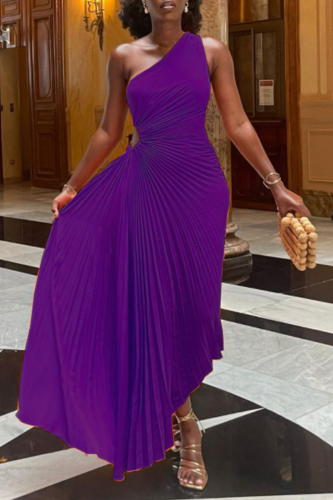 Purple Fashion Solid Hollowed Out One Shoulder Cake Skirt Dresses