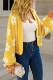 Yellow Casual Daily Patchwork Cardigan Outerwear