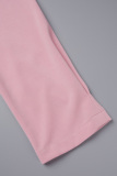 Pink Casual Solid Patchwork Fold O Neck Pencil Skirt Dresses
