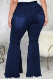 Black Casual Daily Solid Ripped Patchwork Plus Size Jeans