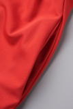Red Elegant Solid Patchwork O Neck Waist Skirt Plus Size Dresses(With Belt)