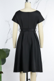 Black Casual Solid Patchwork V Neck A Line Dresses