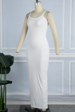 White Casual Solid Basic Spaghetti Strap Long Dress Dresses