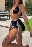 Black Sexy Patchwork Bandage Backless Halter Sleeveless Two Pieces