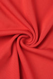 Red Elegant Solid Patchwork O Neck Waist Skirt Plus Size Dresses(With Belt)