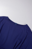 Royal Blue Elegant Solid Patchwork Fold Zipper O Neck Wrapped Skirt Dresses(With Belt)