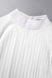 White Casual Solid Patchwork Half A Turtleneck A Line Dresses