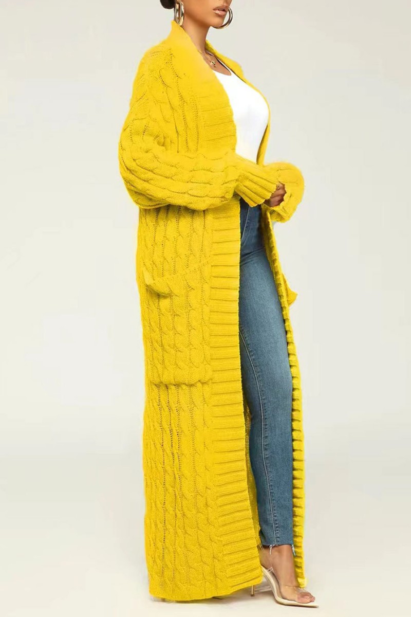 Casual Simplicity Solid Pocket Weave Cardigan Collar Outerwear main image 1