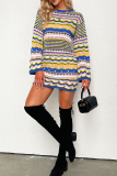 Black Casual Striped Patchwork O Neck Long Sleeve Dresses
