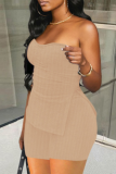 Black Celebrities Solid Backless Slit Strapless Sleeveless Two Pieces