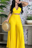 Yellow Celebrities Elegant Solid Solid Color Sleeveless Two Pieces