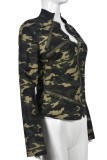 Camouflage Casual Camouflage Print Patchwork Mandarin Collar Outerwear