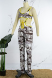 Green Sexy Print Hollowed Out Backless U Neck Skinny Jumpsuits