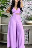 Purple Celebrities Elegant Solid Solid Color Sleeveless Two Pieces