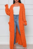 Yellow Casual Street Solid Slit Cardigan Weave Outerwear