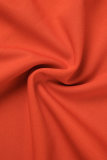 Orange Casual Solid Patchwork With Belt V Neck Wrapped Skirt Dresses