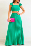Green Celebrities Elegant Solid Fold Square Collar Sleeveless Two Pieces