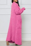 Pink Casual Street Solid Slit Cardigan Weave Outerwear