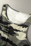 Camouflage Casual Sportswear Camouflage Print Patchwork U Neck Sleeveless Two Pieces