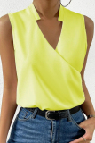 Yellow Casual Print Solid Patchwork V Neck Tops