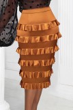 Brown Casual Solid Patchwork Skinny High Waist Conventional Patchwork Skirts
