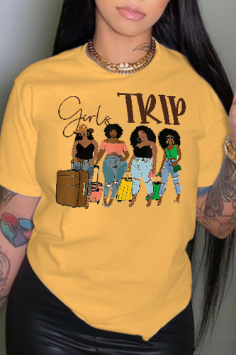 Yellow Street Vintage Print Patchwork O Neck T-Shirts Yellow Street Vintage Print Patchwork O Neck T-Shirts