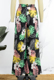 Multicolor Casual Print Patchwork Straight High Waist Wide Leg Full Print Bottoms