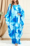 Blue Casual Print Patchwork O Neck Long Dress (Subject To The Actual Object)