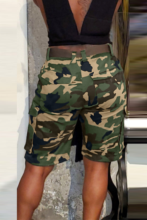 Casual Camouflage Print Draw String Capris Patchwork Bottoms(3 Colors)