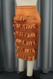 Brown Casual Solid Patchwork Skinny High Waist Conventional Patchwork Skirts