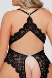 Black Sexy Living Solid See-through Backless Spaghetti Strap Plus Size