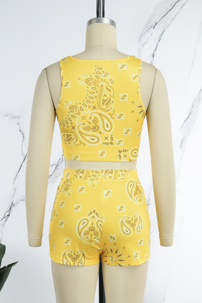 Wholesale Yellow Casual Print Patchwork U Neck Sleeveless Two Pieces K81079 3 Online 7473