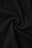 Black Elegant Solid Hollowed Out Patchwork Slit O Neck Wrapped Skirt Dresses