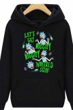 Black Casual Character Print Letter Hooded Collar Tops