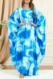 Blue Casual Print Patchwork O Neck Long Dress (Subject To The Actual Object)