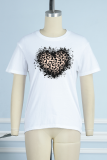 White Daily Vintage Print Leopard Patchwork O Neck T-Shirts