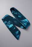 Blue Casual Solid Patchwork Oblique Collar Regular Jumpsuits