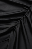 Dark Green Sexy Solid Backless Slit Fold V Neck Wrapped Skirt Dresses
