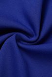 Royal Blue Casual Print Patchwork Oblique Collar Regular Jumpsuits