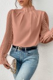 Coral Powder Casual Solid Patchwork Flounce Half A Turtleneck Tops