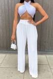White Sexy Casual Solid Backless Halter Sleeveless Two Pieces