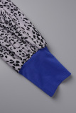 Royal Blue Casual Print Patchwork Oblique Collar Regular Jumpsuits