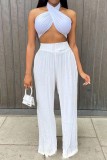 White Sexy Casual Solid Backless Halter Sleeveless Two Pieces