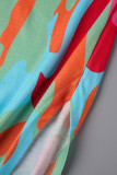 Multicolor Casual Print Slit O Neck Short Sleeve Dress