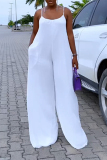 White Casual Daily Vacation Simplicity Plain Pants Spaghetti Strap Loose Jumpsuits