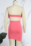 Pink Sexy Solid Patchwork Backless Strapless Wrapped Skirt Dresses