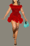 Red Sexy Solid Sequins Patchwork Feathers Backless Off the Shoulder Wrapped Skirt Dresses