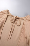 Khaki Casual Solid Basic O Neck Long Sleeve Dresses