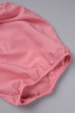 Pink Casual Daily Simplicity Contrast Asymmetrical Collar Asymmetrical Dresses